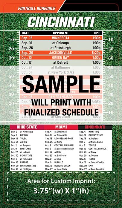 ReaMark Products: Cincinnati Full Magnet Football Schedule